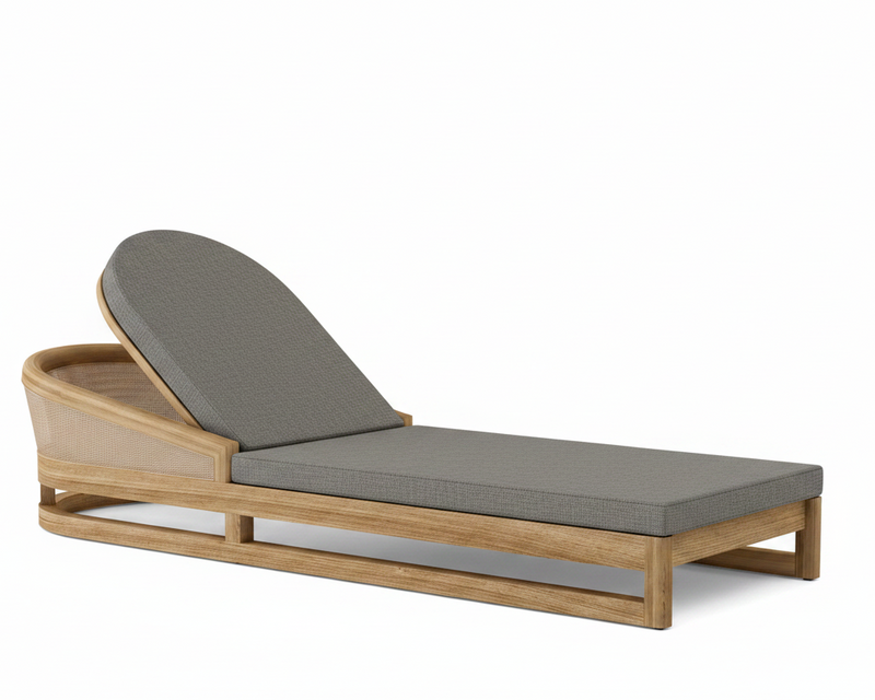 Catania teak lounge chair with bliss smoke cushion on white background.  