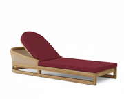 Catania teak lounge chair with burgundy cushion on white background.  
