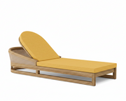 Catania teak lounge chair with buttercup cushion on white background.