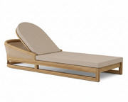 Ctania teak lounge chair with antique beige cushion on white background.  