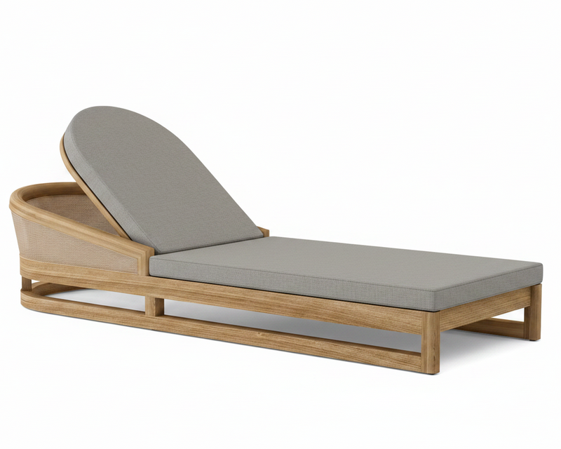 Catania teak lounge chair with granite cushion on white background.  