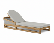 Catania teak lounge chair with cast silver cushion on white background.  