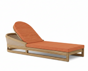 Catania teak lounge chair with dupione papaya cushion on white background.  