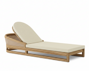 Catania teak lounge chair with linen canvas cushion on white background.  
