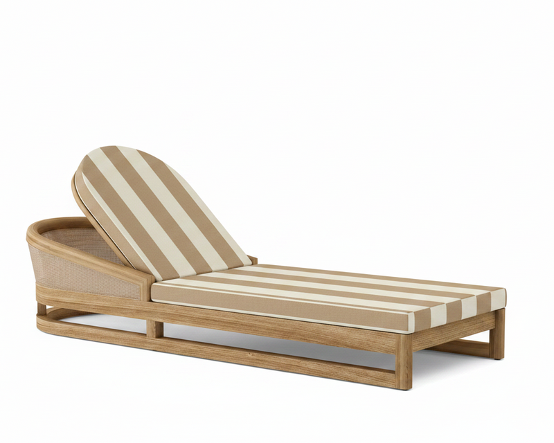 Catania teak lounge chair with maxixm heather beige cushion on white background.  