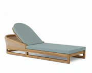 Catania teak lounge chair with mineral blue cushion on white background.  