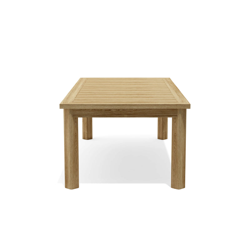 Anderson Teak Chelsea dining table - side view on white background.  