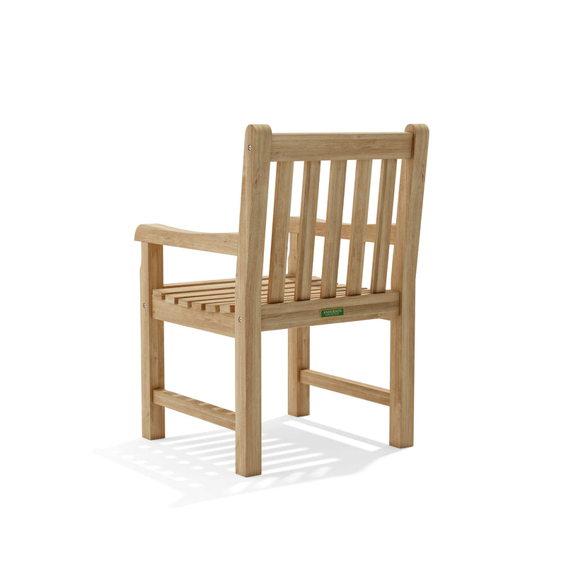 Anderson Teak Classic Dining Armchair - back view on a white background. 