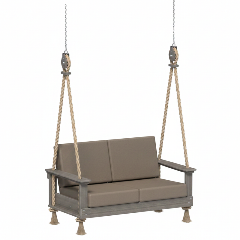 Coastal Gray swing with Marine Leatherette Ash Gray cushions