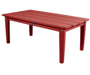 Red outdoor table with a visible brand logo on a white background