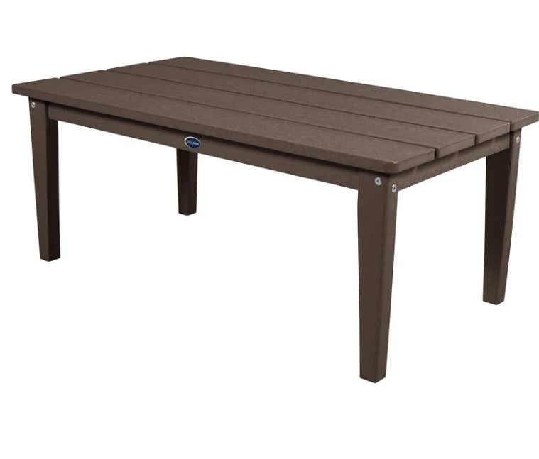 Brown outdoor table with a visible brand logo on a white background