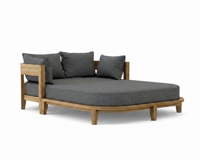Coronado teak day bed with bliss smoke cushion on white background.