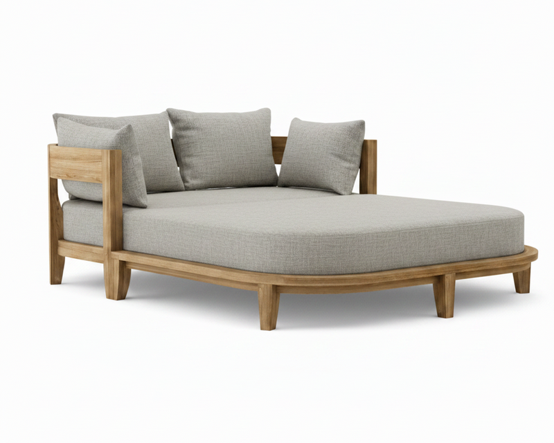 Coronado teak day bed with granite cushion on white background.