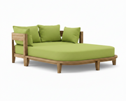 Coronado teak day bed with macaw cushion on white background.