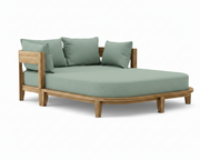 Coronado teak day bed with spa cushion on white background.
