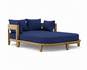 Coronado teak day bed with true blue cushion on white background.
