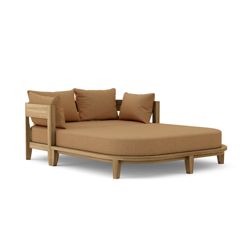 Coronado teak day bed with teak cushion on white background.