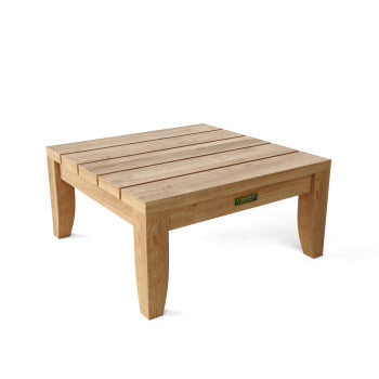 teak side table on white background - angled view.
