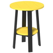 LuxCraft deluxe end table 28-inches high in yellow and black on a white background.  