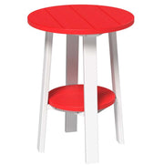 LuxCraft deluxe end table 28-inches high in red and white on a white background.  