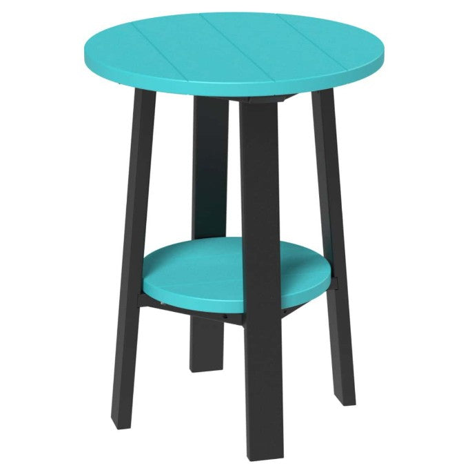 LuxCraft deluxe end table 28-inches high in aruba blue and black on a white background.  