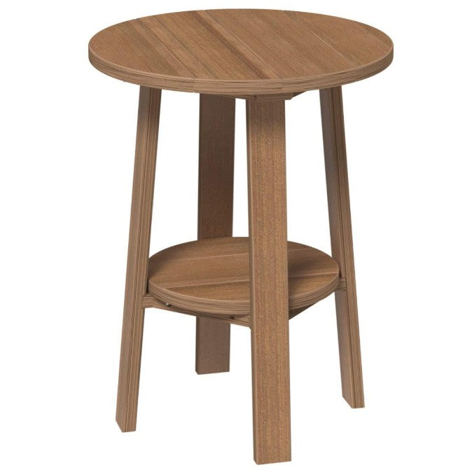 LuxCraft deluxe end table 28-inches high in antique mahogany on a white background.  