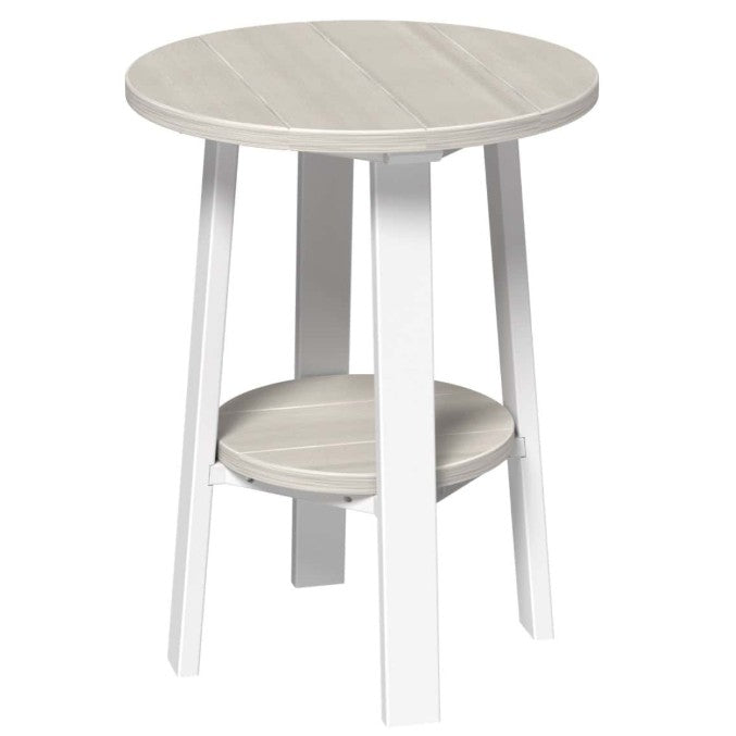 LuxCraft deluxe end table 28-inches high in birch and white on a white background.  