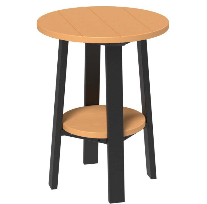 LuxCraft deluxe end table 28-inches high in cedar and black on a white background.  