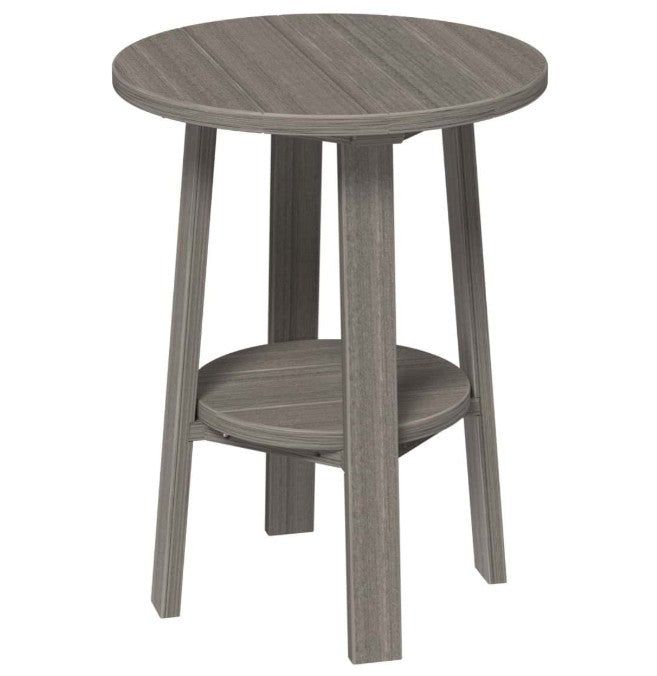LuxCraft deluxe end table 28-inches high in coastal gray on a white background.  