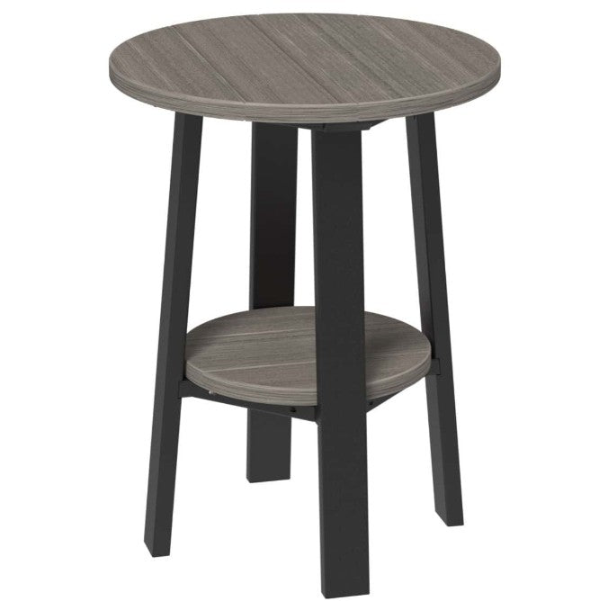 LuxCraft deluxe end table 28-inches high in coastal gray and black on a white background.  