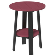 LuxCraft deluxe end table 28-inches high in cherrywood and black on a white background.  