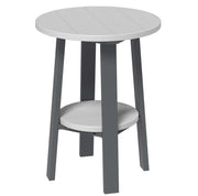 LuxCraft deluxe end table 28-inches high in dove gray and slate on a white background.  