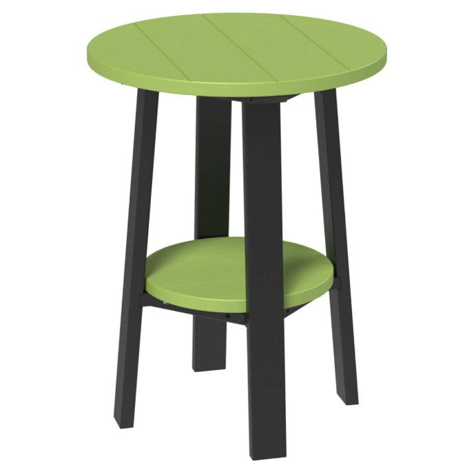 LuxCraft deluxe end table 28-inches high in lime green and black on a white background.  