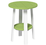 LuxCraft deluxe end table 28-inches high in lime green and white on a white background.  