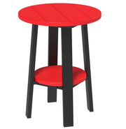 LuxCraft deluxe end table 28-inches high in red and black on a white background.  