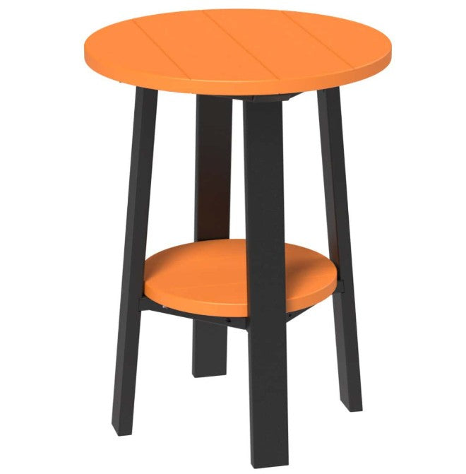 LuxCraft deluxe end table 28-inches high in tangerine and black on a white background.  