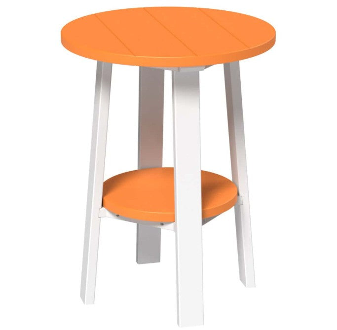 LuxCraft deluxe end table 28-inches high in tangerine and white on a white background.  