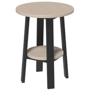 LuxCraft deluxe end table 28-inches high in weatherwood and black on a white background.  