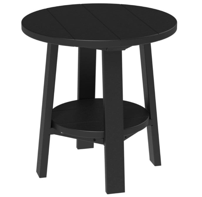 Black round side table on a white background