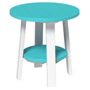 Turquoise table with white legs on a white background