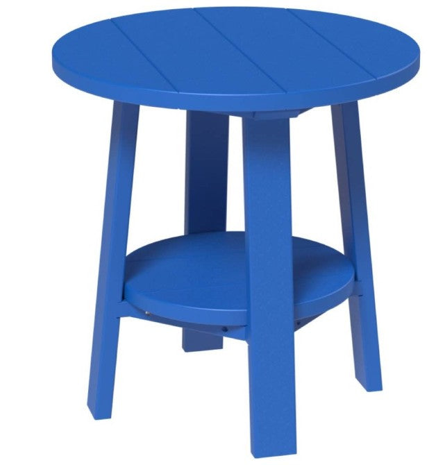 Blue round side table on a white background