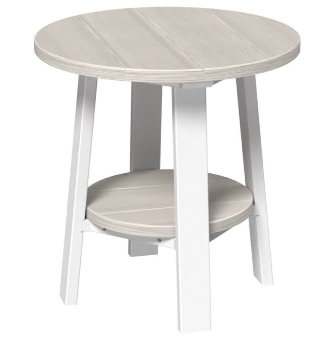 Round side table with a shelf on a white background