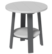 Round table with a gray top and gray legs on a white background