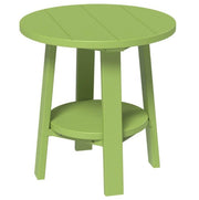 Green round side table on a white background