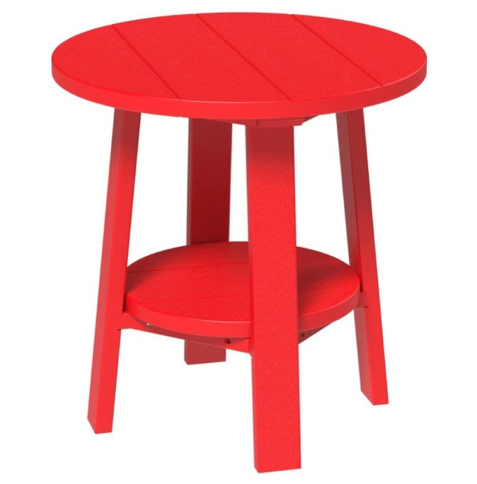 Red round side table on a white background