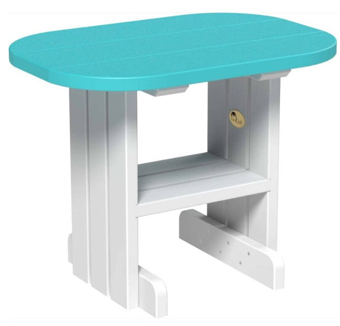 LuxCraft end table in aruba blue and white on a white background.  