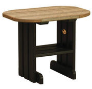 LuxCraft end table in antique mahogany and black on a white background.  