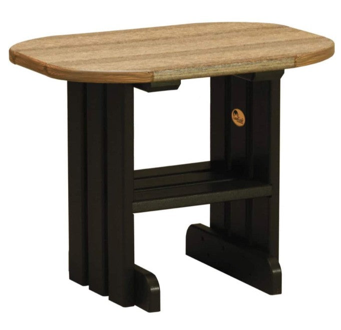 LuxCraft end table in antique mahogany and black on a white background.  