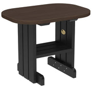 LuxCraft end table in brazilian walnut and black on a white background.  