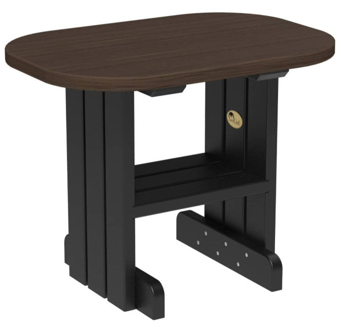 LuxCraft end table in brazilian walnut and black on a white background.  